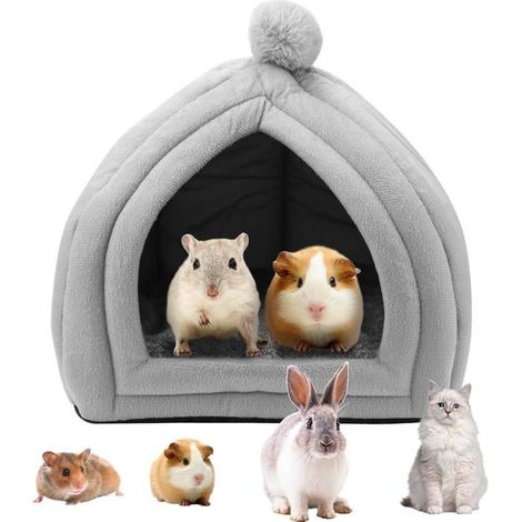 Maison d'Hiver pour Petits Animaux-Lit pour Cochon d'Inde, Lapin et Hamster - Lits Troglodytes Chauds avec Coussin Amovible - Gris (1/5)