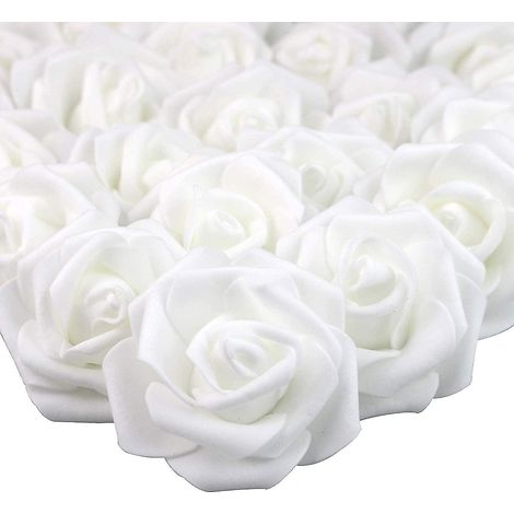 100 roses artificielles blanches 7cm, fleurs blanches décoratives, ornements cheveux mariage banquet, tête de fleur blanche, pack de 100 pièces (1/4)