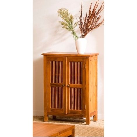 API - Meuble de rangement marron 2 portes persiennes bois Teck (1/5)