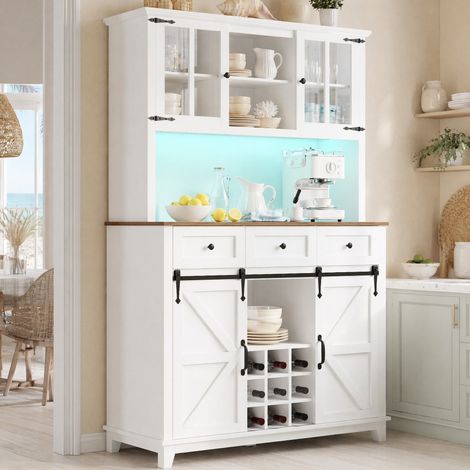 Mueble alto de cocina 105 x 38,4 x 180 cm con LED, puertas de vidrio y almacenaje blanco HAVRYA (1/5)