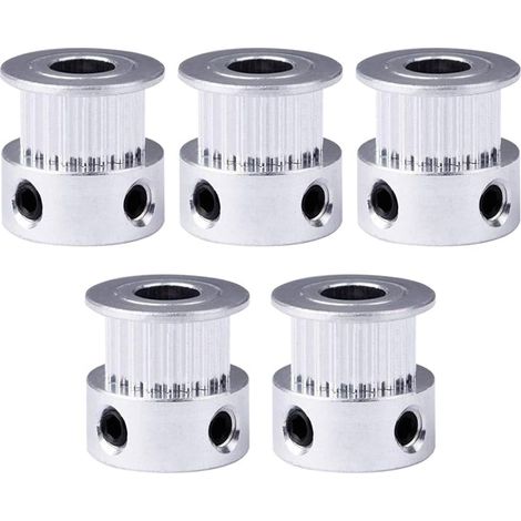 Lot de 5 roues dentées GT2 en aluminium - 20 dents - Alésage 6,35 mm - GT2 - Pour imprimante 3D Reprap - Largeur 6 mm (1/5)