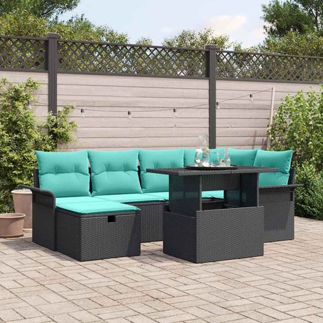 Teenpull – Gartensofa-set 7 Stk. Schwarz Poly-Rattan (1/5)