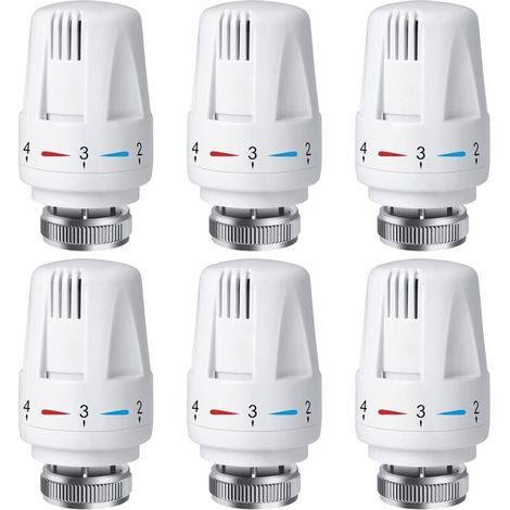 Set of 6 Smart Thermostatic Radiator Valve Heads Replacement Head: M30 x 1.5 Heating Thermostat (1/4)