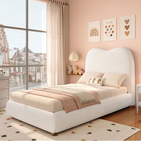 lit enfant 90x200 rangement hydraulique bouclé beige HAVRYA (1/5)
