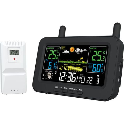 Wireless weather station with WiFi, app control, thermometer, and hygrometer suitable for indoor/outdoor use. [JUN]Exceptional Quality (1/5)