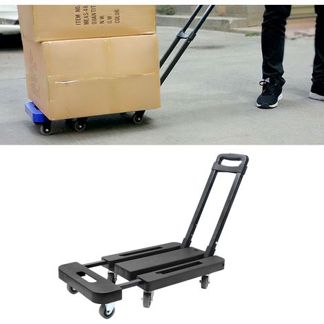 Faltbarer Trolley mit geräuscharmen Rollen, 6 Gummirädern, 10 cm ausziehbarer Bodenplatte, robust und rutschfest, faltbarer Gepäckwagen, schwarz (1/5)