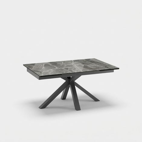 Mesa extensible de diseño en cerámica y vidrio templado Guernica - Efecto mármol negro