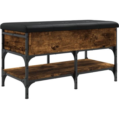 Banc de rangement à chaussures avec espace de rangement 82 x 42 x 45 cm en bois d'ingénierie couleur chêne fumé DEC024854