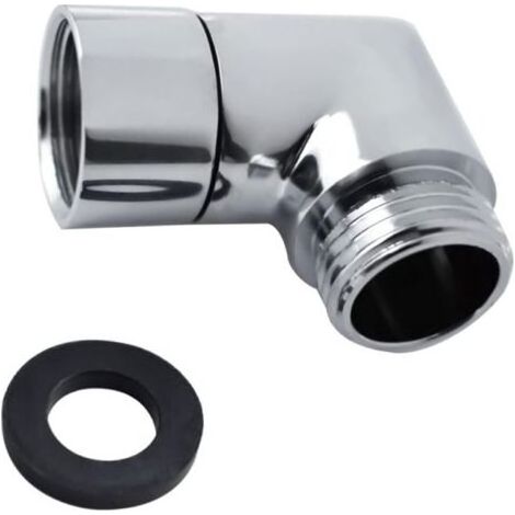 Adaptateur de Douille à 90 Degrés - Raccord Angulaire pour Pomme de Douche avec Joint en Caoutchouc - Accessoire de Salle de Bain Chromé (1/5)