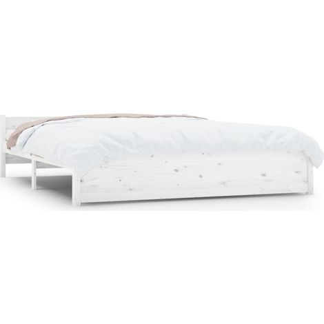 Lit adulte pour 2 personnes, Structure de lit, Assemblage Facile, Blanc Bois massif 160x200 cm OIB8202E (1/5)