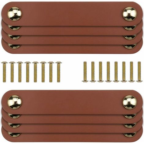 (Marrón) Juego de 8 tiradores de cuero para cajones y armarios de cocina, con tornillos de 22 mm. Ideales para cocina, baño y muebles de cocina. (1/5)