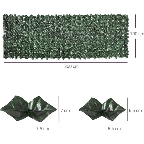 Künstliche Heckenrolle für Balkon und Garten aus UV-beständigem PE, künstliche Hecke mit dunkelgrünen Blättern, 300 x 100 cm