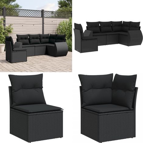 Salon de jardin 5 pcs avec coussins noir résine tressée - Ensemble Salon De Jardin - Mobilier Extérieur - Canapé Jardin - Chaise Lounge - Table Basse - Home & Living (1/5)