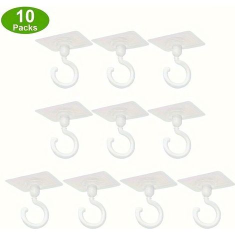 Lot de 10 crochets de plafond autocollants rotatifs à 360° pour suspensions et lanternes à plantes, blancs (1/4)