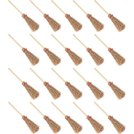 Lot de 20 mini balais de paille artificiels miniatures pour décoration de fête de sorcières (1/5)