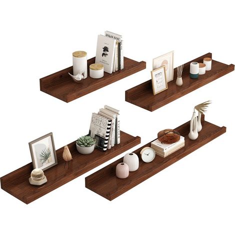 Étagère flottante murale, étagère murale de style rustique pour la décoration et le rangement, étagère en bois massif naturel, Couleur noyer (1/5)