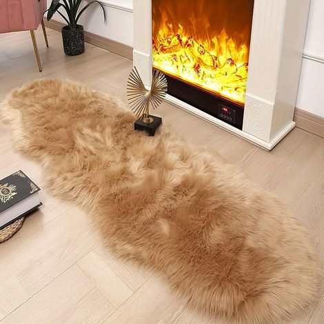 Tapis en peau de mouton synthétique - Marron clair - 60 x 160 cm - Moelleux - Décoration salon - Pour chaises, canapé, chambre à coucher, chambre d'enfant (1/4)
