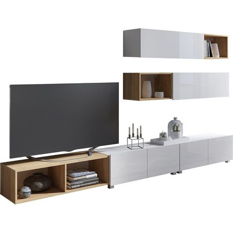 Conjunto de salón Remus XXV, Blanco + Blanco brillante + Roble dorado