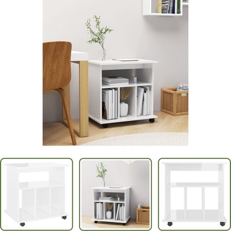 Armoire bureau - Armoire à roulettes Blanc brillant 60x45x60cm Bois d’ingénierie (1/5)