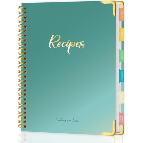 Livre de recettes vierge pour écrire vos propres recettes, livre de cuisine vierge avec 175 pages pour les amateurs de cuisine en famille, carnet de recettes avec feuilles d'autocollants à onglets