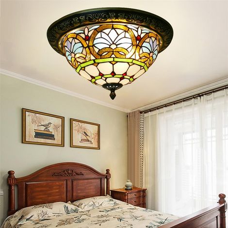 Plafonnier Art Nouveau Tiffany AUTRUCKER - Abat-jour en verre finement travaillé à la main, luminaire rétro pour entrée, couloir ou bureau - 30 cm (1/5)