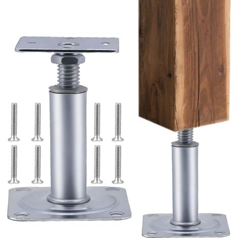 Lot de 2 supports de poteau réglables en hauteur - 100 à 130 mm de hauteur - En acier galvanisé - À visser - Pied de support en béton réglable pour clôtures, abris, pergolas (1/5)