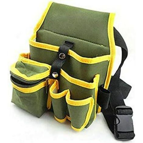 1x Ceintures porte-outils en Tissu Oxford, Pochette/Sacoches à Outils avec Multiples Poches, Ceinture Ajustable, Pour Bricolage, Électricien, Plombier, Constructeur, Menuisier - Vert & Jaune-Fei Yu