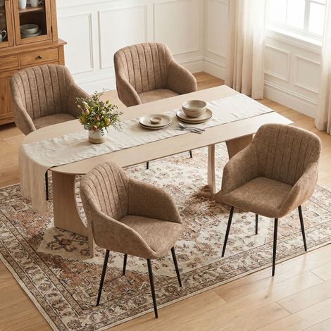 Goeurvant Minimalistische Esszimmerstühle mit breiter Sitzfläche und ergonomischen Armlehnen, Kombination aus Komfort und Eleganz - 4er Set - Kaffee - Chenille