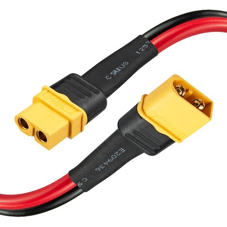 Câble parallèle XT60 mâle vers Femelle 12AWG 2FT (60 cm) - 40A Haute Intensité pour Batterie LiPo, Drone, Voiture RC, Panneau Solaire, Centrale Portable (1/5)