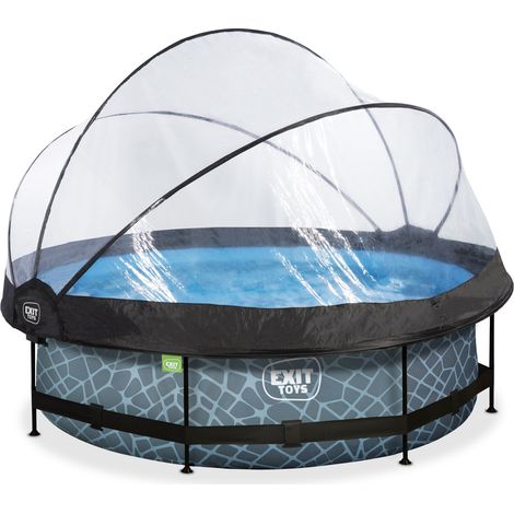 Exit Toys – Piscine tubulaire ronde 300x76cm – Dôme pour chauffage et protection – Pompe filtrante incluse – Finition imitation pierre grise (1/10)
