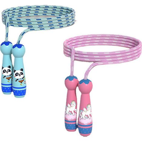 Springseil für Kinder (2 Stück) - Geflochtenes Springseil mit verstellbarem Griff für das körperliche Training und Outdoor-Aktivitäten von Kleinkindern (rosa + blau)