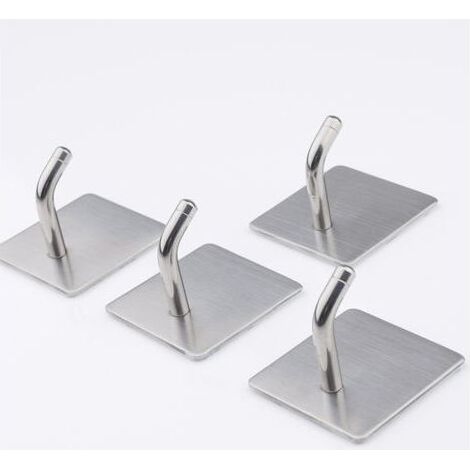 Self Adhesive Wall Hooks 4pcs Silver Stainless Steel Sticky Hooks Rustproof Waterproof Bathroom Organizer Towel Rack No Brand Wall Hooks for Home and Office (1/5)