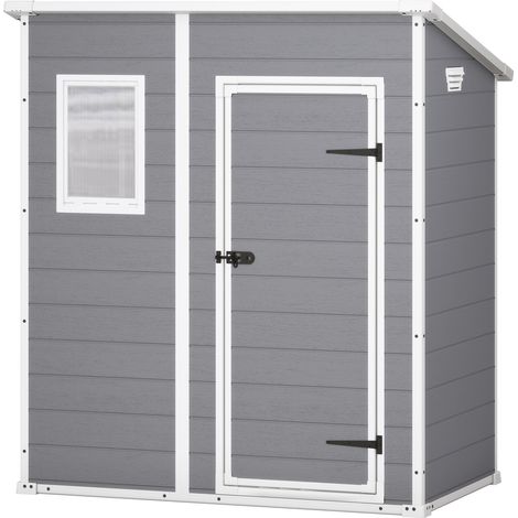 Manor Pent 6x4- Casetta da Giardino 183,50x200,50x111 cm 1 Anta per deposito attrezzi finitura effetto legno graffiato in Resina Grigio