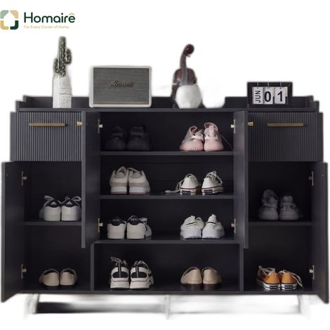 Flur- Garderobenschrank schwarz aus Polyester 130 x 37 x 100 cm HOMAIRE (1/5)