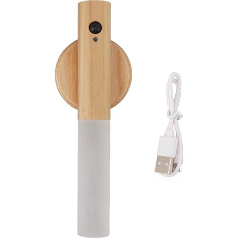 Veilleuse LED Toivize rechargeable USB aimantée détecteur mouvement bois blanc verre 18cm portable couloir placard (1/5)