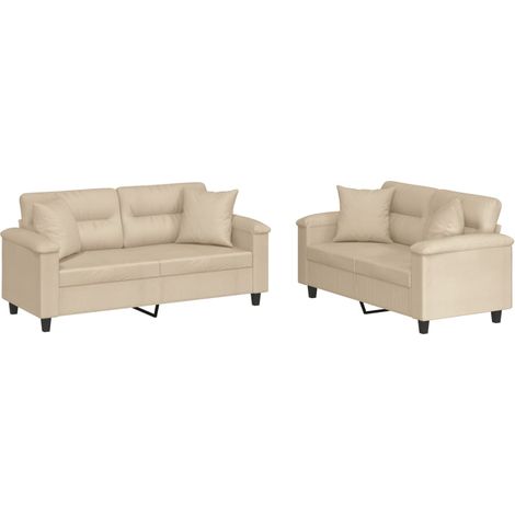 Maison Exclusive - Ensemble de canapés 2 pcs avec coussins Crème Tissu microfibre
