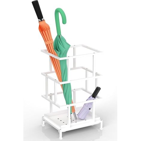 Porte-parapluie en métal avec plateau amovible et pieds réglables, 26,5 x 21,5 x 47,5 cm, pour grands et petits parapluies, blanc (1/5)