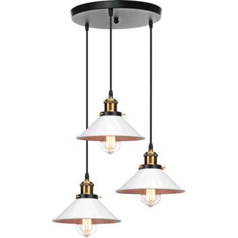 royaluxe- Plafonnier Rétro 3 Lumières Suspension Luminaire Industrielles 22CM Lustre Créatif Pour Salon Salle À Manger, Bar, Balcon, Blanc