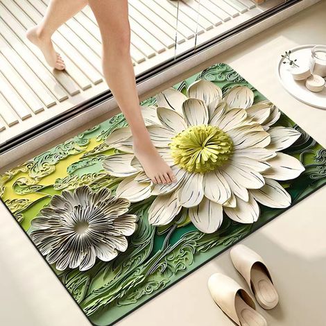 Tapis de bain en diatomite – Absorbant, antidérapant et résistant à la saleté, idéal pour l’entrée de salle de bain ou WC (Motif peinture à l’huile bleu ciel, 60 x 90 cm)-lsw