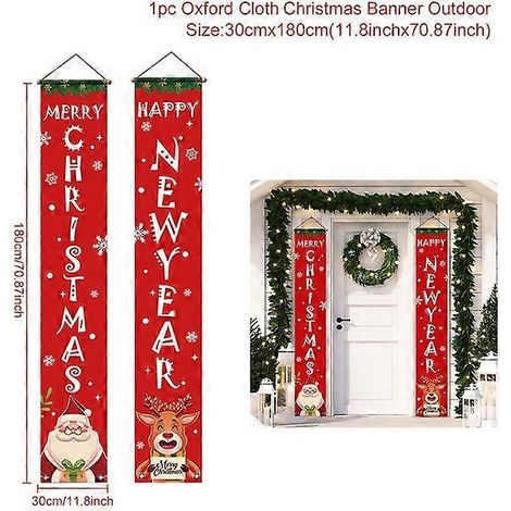 Décoration de porte de Noël, bannière « Joyeux Noël », décoration à suspendre pour la maison, ornement de Noël, cadeau de bonne année, Père Noël, renne (1/5)