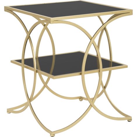 Table d'Appoint Double Design "Kim" 55cm Noir & Or