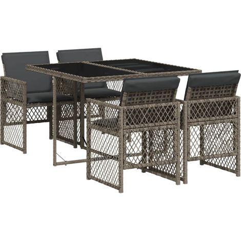 Ensemble à manger de jardin 5 pcs,Salon de jardin coussins gris résine tressée CFW76641 (1/5)