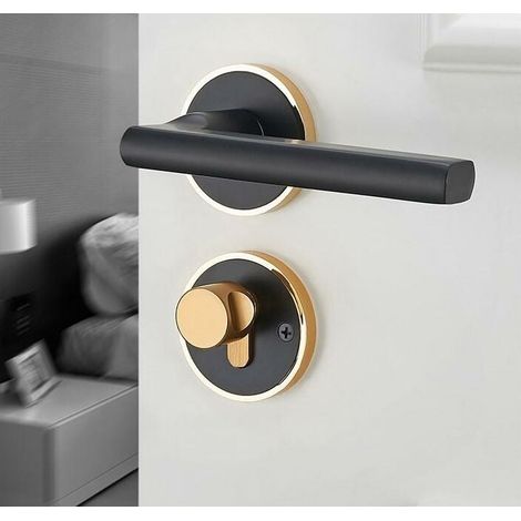 Serrure de porte intérieure universelle poignée de porte chambre salle de bain split silencieux poignée de porte Or noir (1/4)