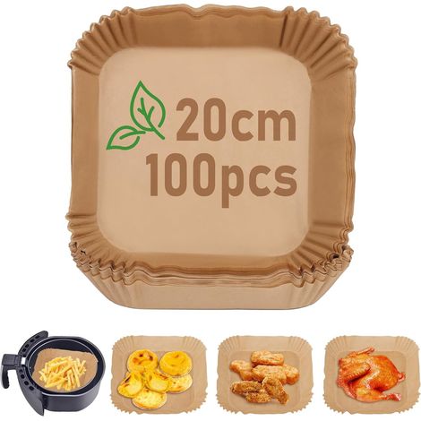 Applicable Papier Cuisson Air Fryer, 100 Pièces Papier Sulfurisé Carré pour Air Fryer - Friteuse Air Chaud Fryer Parchment Paper Liners(20cm) (1/5)
