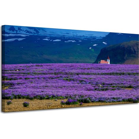 Leinwanddruck Natur Lavendelfeld 120x60 cm Lila Blüten Sonnenuntergang