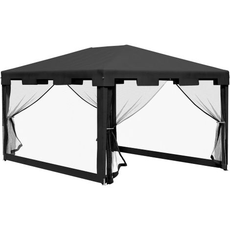 Pavillon Partyzelt 4 x 3 m Gartenpavillon mit Netz-Seitenwänden für Balkon Terrasse, Metall PE Dunkelgrau, ideal für Feste & Veranstaltungen 
On-Site