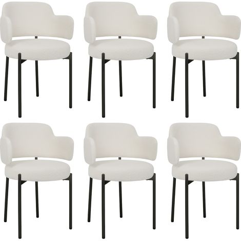 Puluomis – Lot de 6 chaises de salle à manger en velours blanc – Rembourrage en tissu Teddy – Pieds en métal noir – Design rétro moderne (1/5)