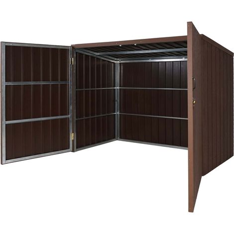 [NON UTILIZZATO] Copribidoni box spazzatura rifiuti HHG-054, cassonetti bidoni 660-770L, metallo WPC 172x213x112cm, marrone