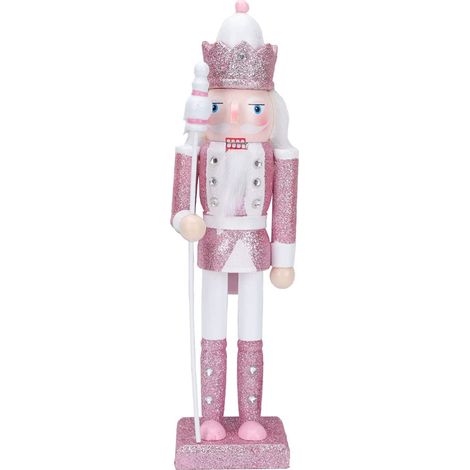 Jeffergarden Ornement de Soldat en Noyer Peint, Marionnettes Casse-Noisette en Bois Exquises pour la Décoration de Fête de Noël avec du Bois Durable (Pink) (1/5)