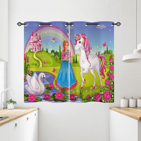 Rideau Occultant Licorne Princesse Château Tenture Opaque à Oeillets Draperies Intérieurs Rideau Thermique Isolant pour Maison Chambre Salon Fenetre 2 Pièces L 71 x H 138 cm - 71L X 138H cm (2 Panneau (1/5)
